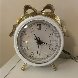 Elegant Gold and White Bow Clock